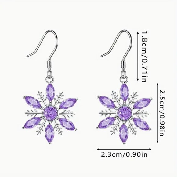 Snowflake Purple Crystal Jewelry Set Necklace & Earrings - Picture 3 of 3